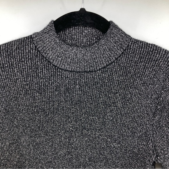 House Of Harlow 1960 Black Shimmer Knit Mock Neck Top - Picture 2 of 6